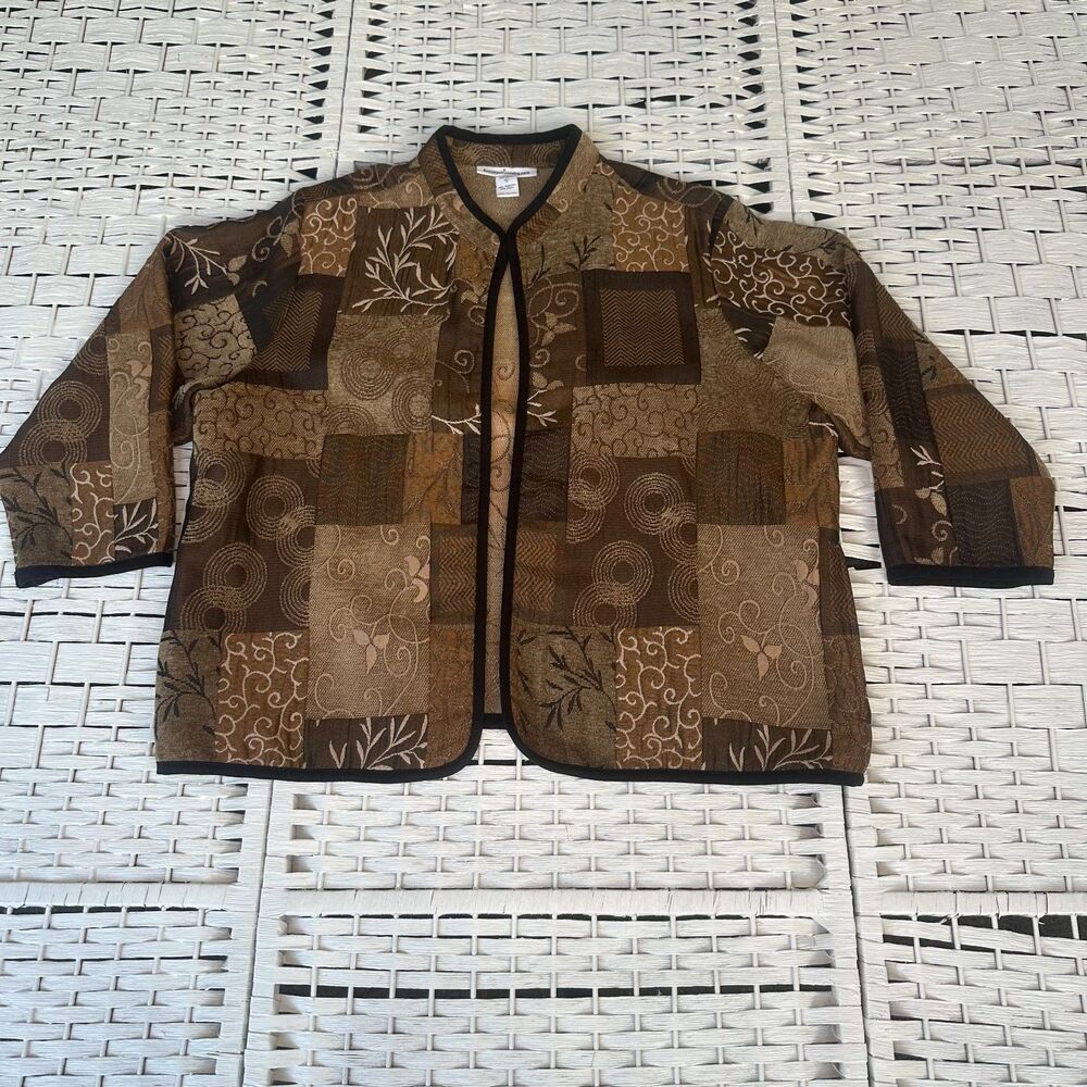 Patchwork Print Brown Women's XL Outerwear Coat Serengeti Catalog Vintage